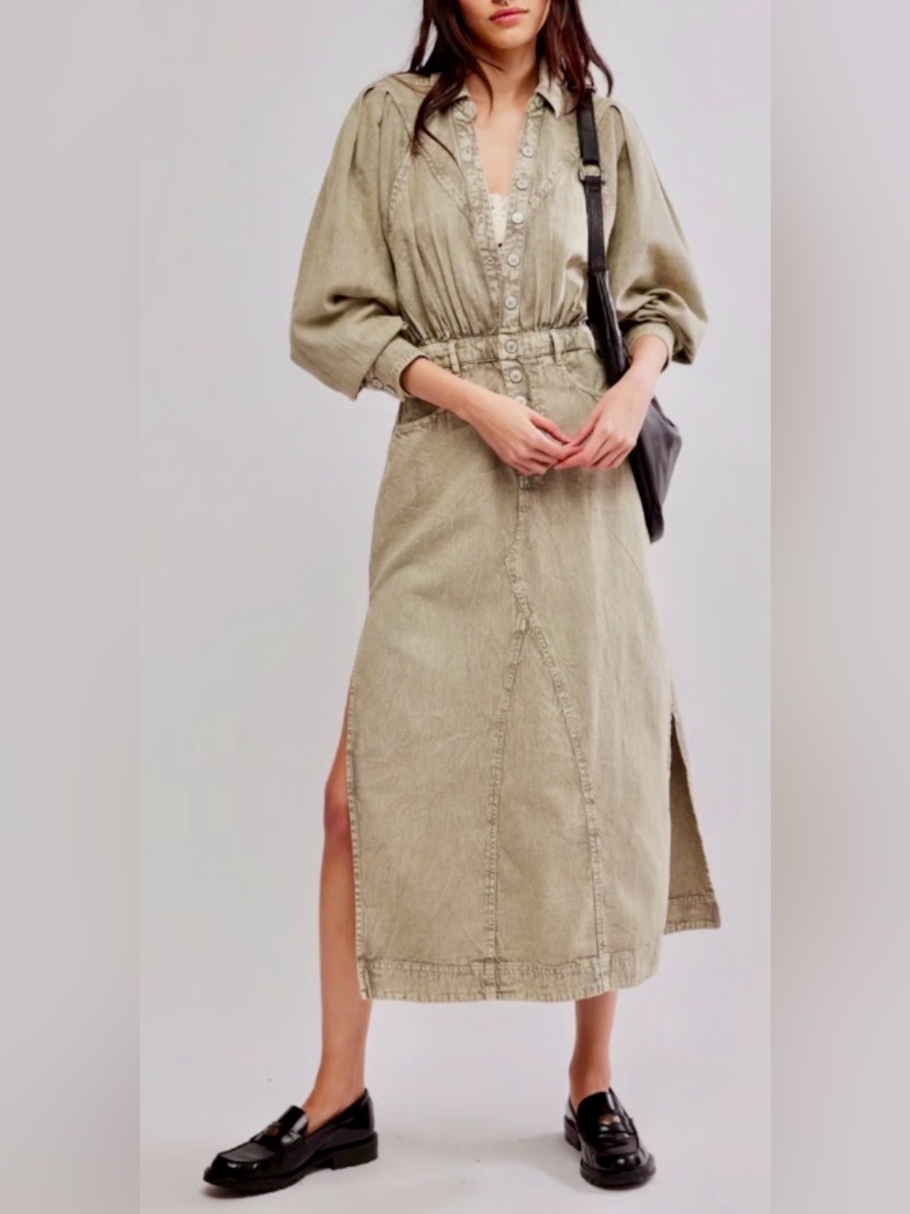 Free People Mad Love Denim Midi Dress Women's Size S